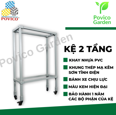 Kệ trồng hoa và cây cảnh hai tầng thép 25mm có bánh xe