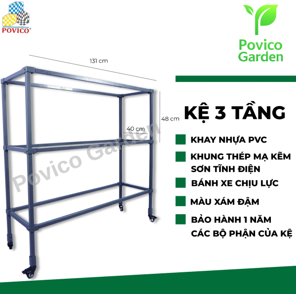 Kệ trồng rau ba tầng có bánh xe 