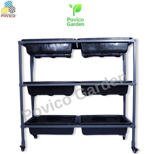 Kệ trồng rau ba tầng có bánh xe 