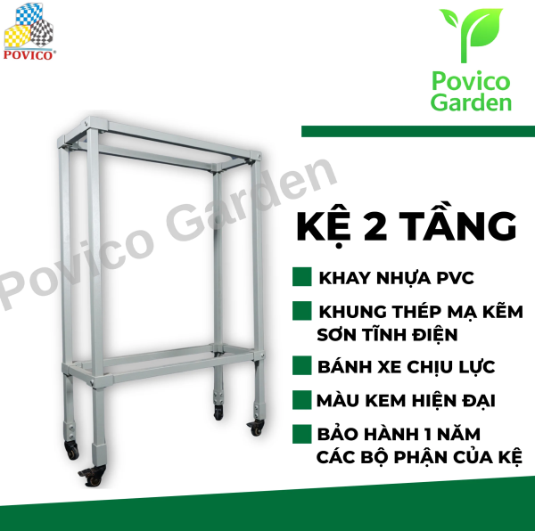 Kệ trồng hoa và cây cảnh hai tầng có bánh xe