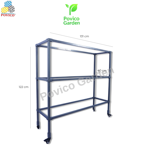 Kệ trồng rau ba tầng có bánh xe 